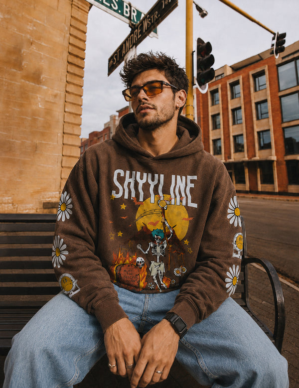 Force Printed Men Brown Hooded Sweatshirt