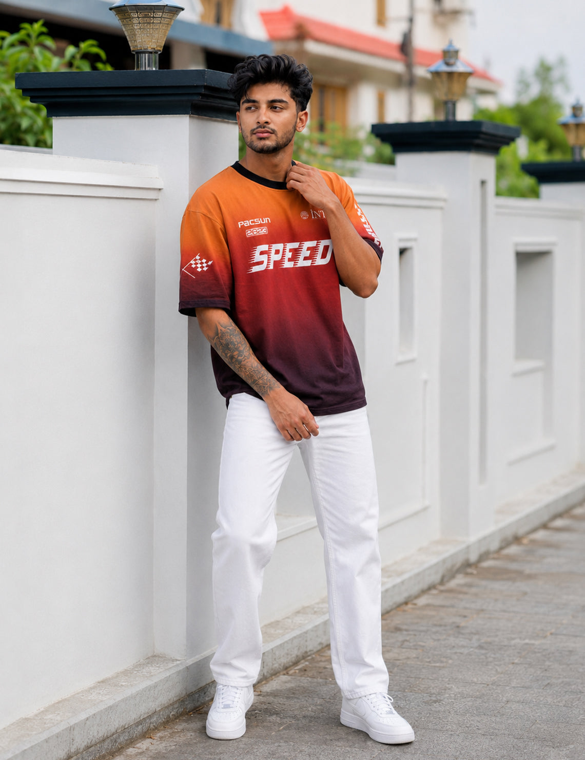 Force Printed Men Round Neck Orange T-Shirt