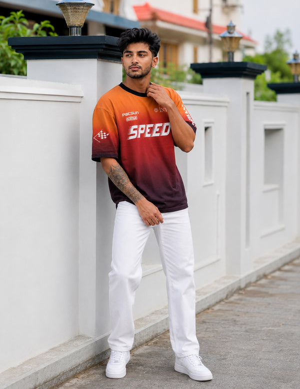 Force Printed Men Round Neck Orange T-Shirt