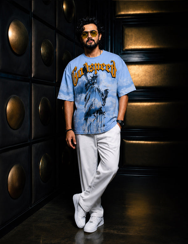 Force Printed Men Round Neck Blue T-Shirt