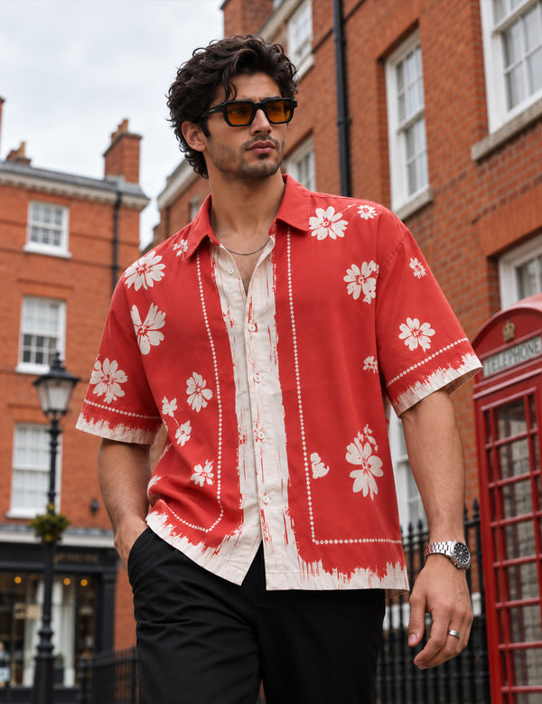Force Mens Floral Print Red Shirt