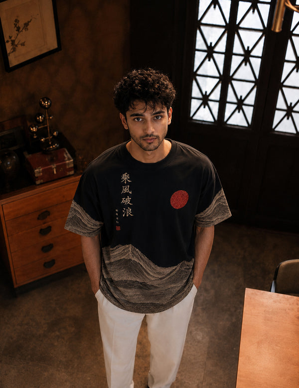 Force Printed Men Round Neck Black T-Shirt