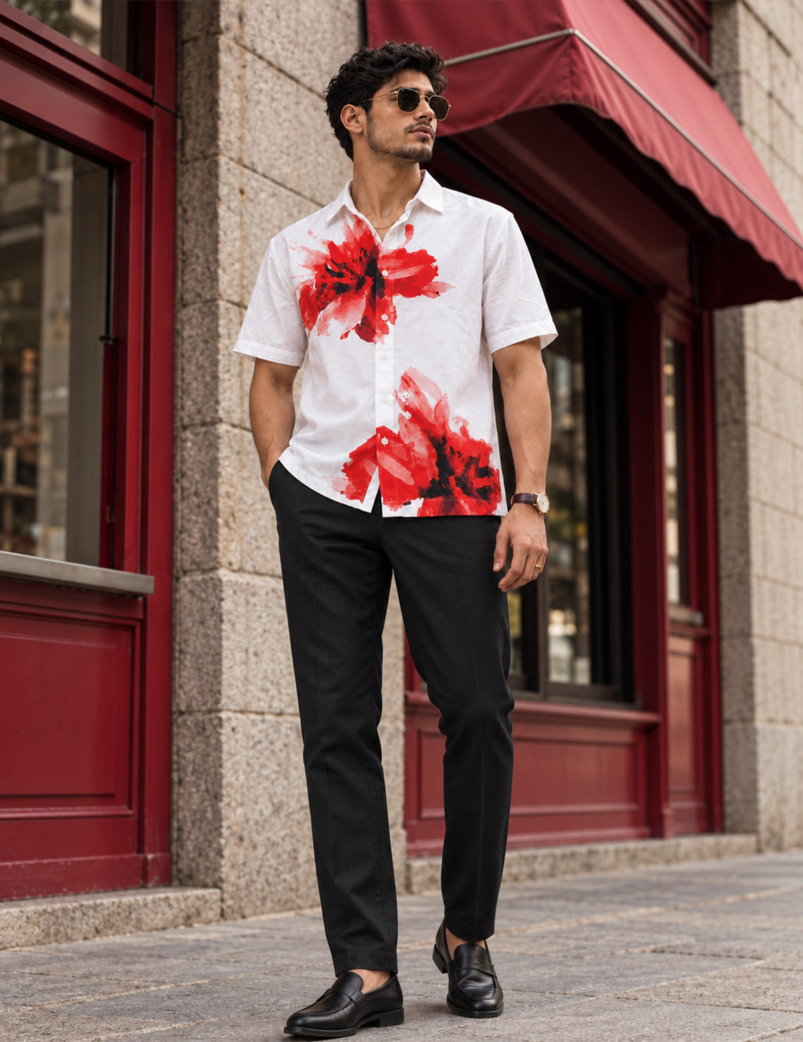 Force Mens Floral Print White Shirt
