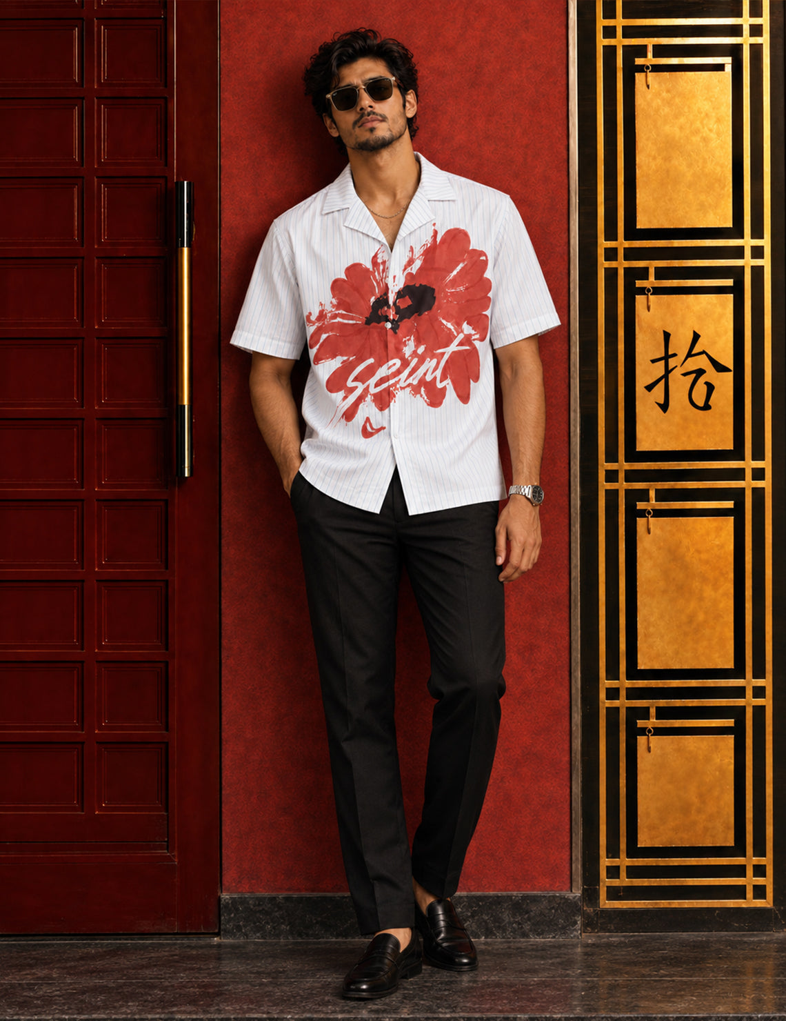 Force Mens Floral Print White Shirt