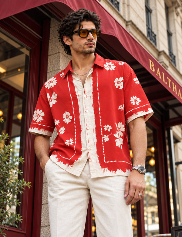 Force Mens Floral Print Red Shirt