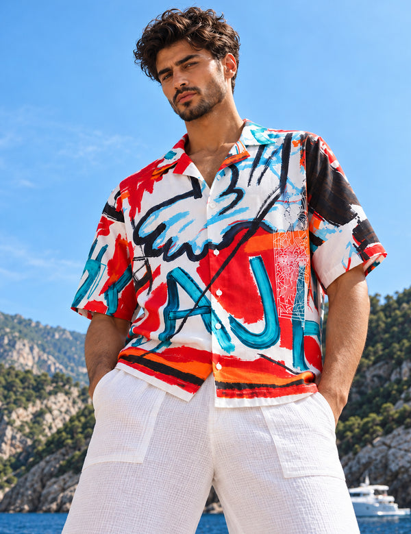 Force Mens Abstract Print White Shirt