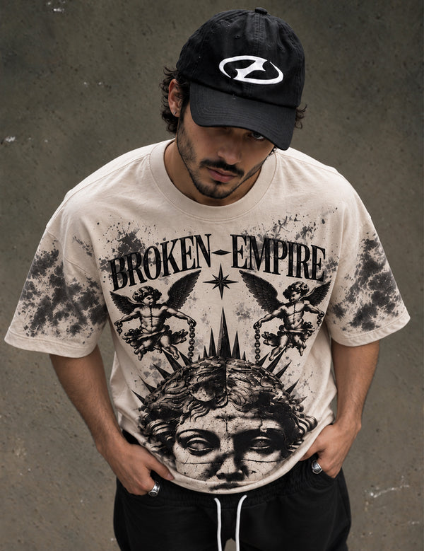 Broken Empire – Cream Half-Sleeve Graphic T-Shirt