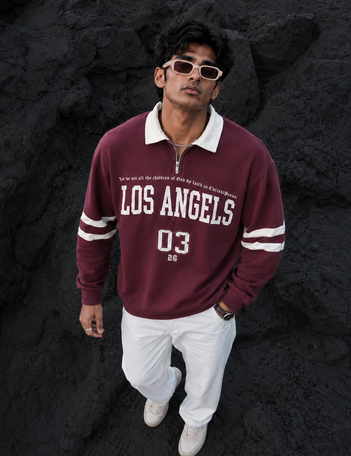Force Printed Men Zip Neck Maroon T-Shirt
