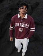 Force Printed Men Zip Neck Maroon T-Shirt