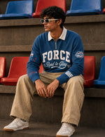 Force Printed Men Zip Neck LightBlue T-Shirt