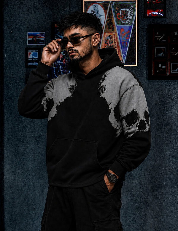 Force Printed Men Black Hooded Sweatshirt