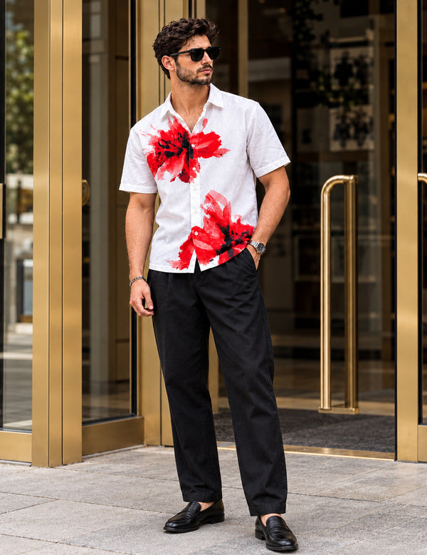 Force Mens Floral Print White Shirt