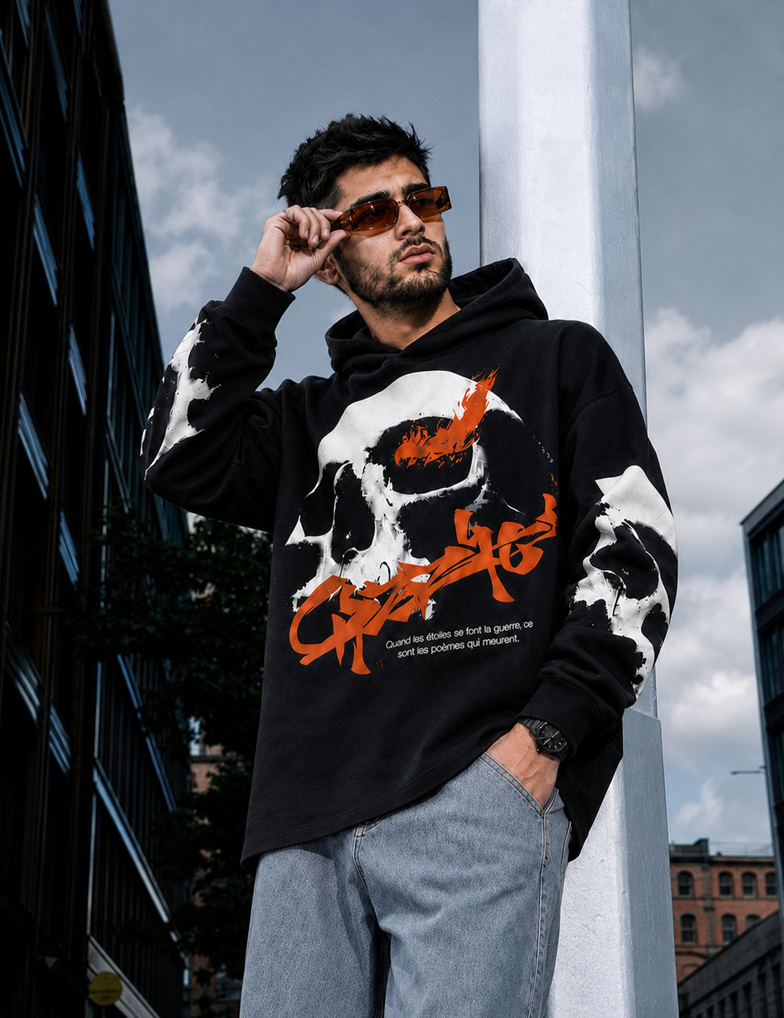 Force Printed Men Black Hooded Sweatshirt