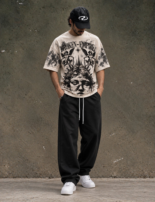 Broken Empire – Cream Half-Sleeve Graphic T-Shirt