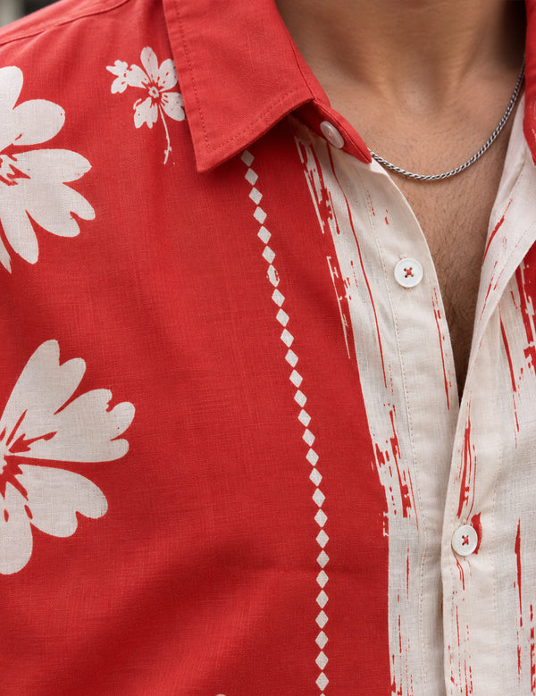 Force Mens Floral Print Red Shirt