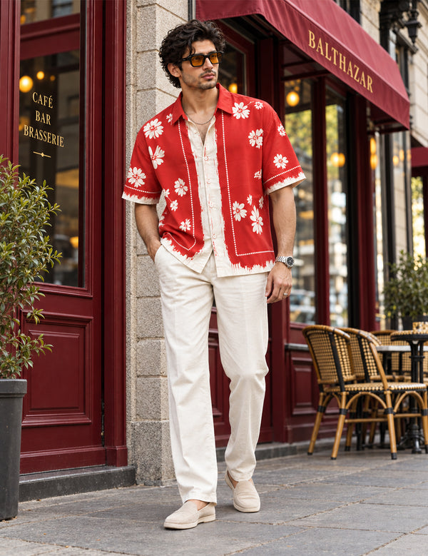 Force Mens Floral Print Red Shirt