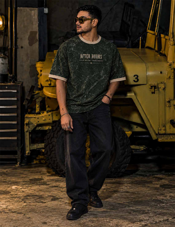 After Hours – Forest Green Oversized Half-Sleeve Ringer T-Shirt