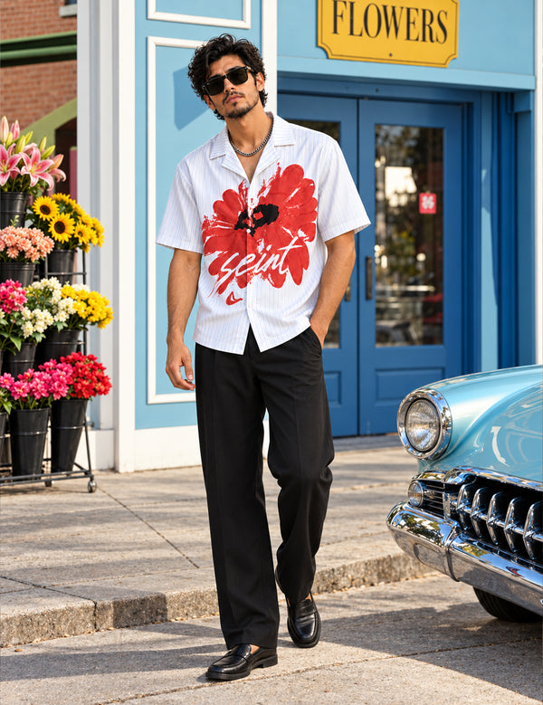 Force Mens Floral Print White Shirt