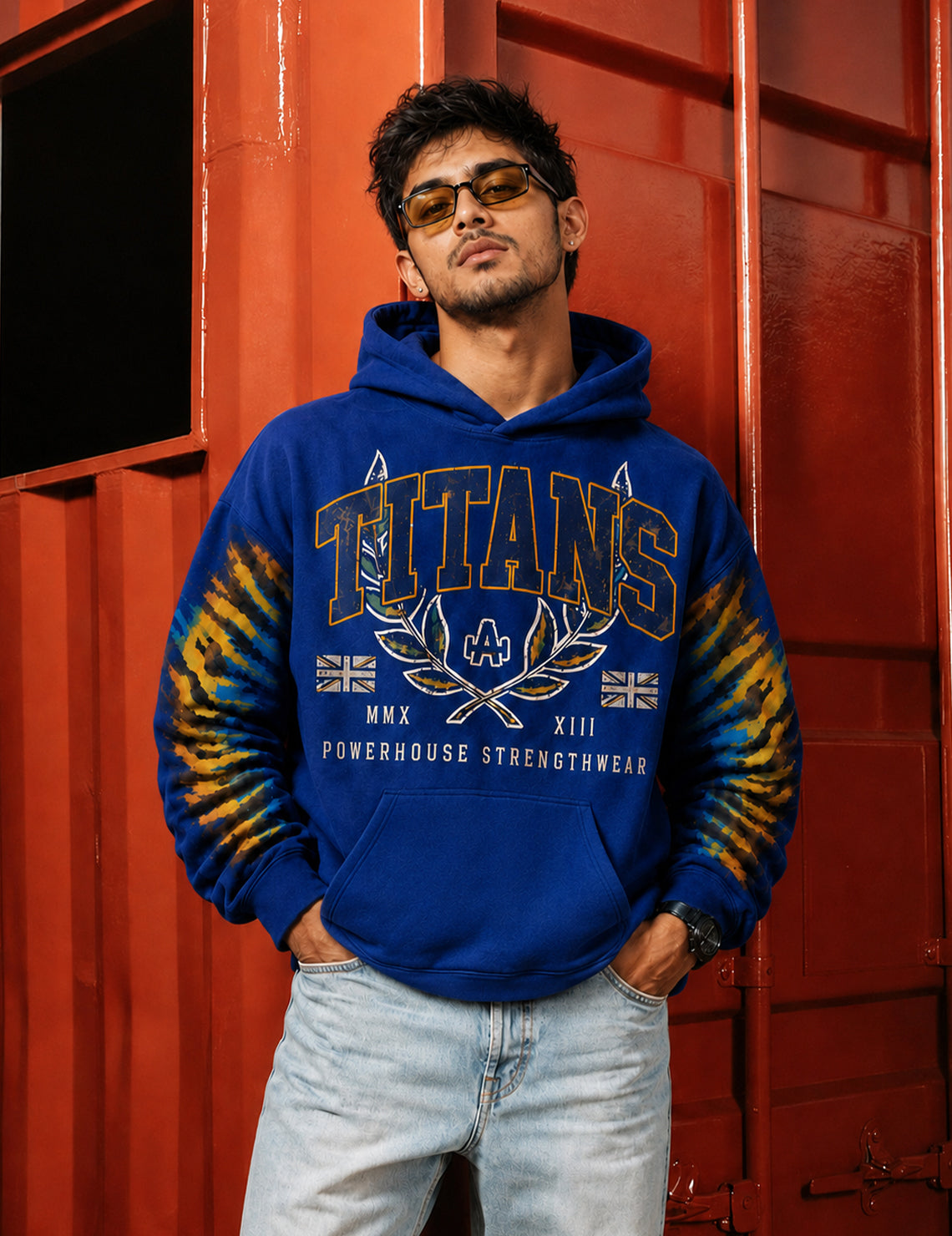 Force Printed Men Blue Hooded Sweatshirt